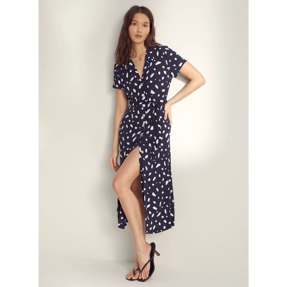 Aritzia Wilfred Midi Dress Coastal Button Down Navy White